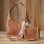 Genuine Suede and Smooth Leather Crossbody Bag shown with matching tote bag sold separately.
