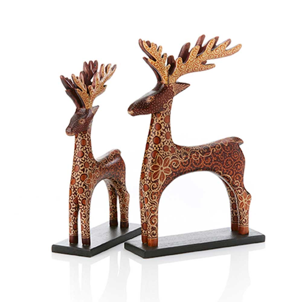 Batik Reindeer Set of 2 - Holiday Decor – Taraluna - Fair Trade