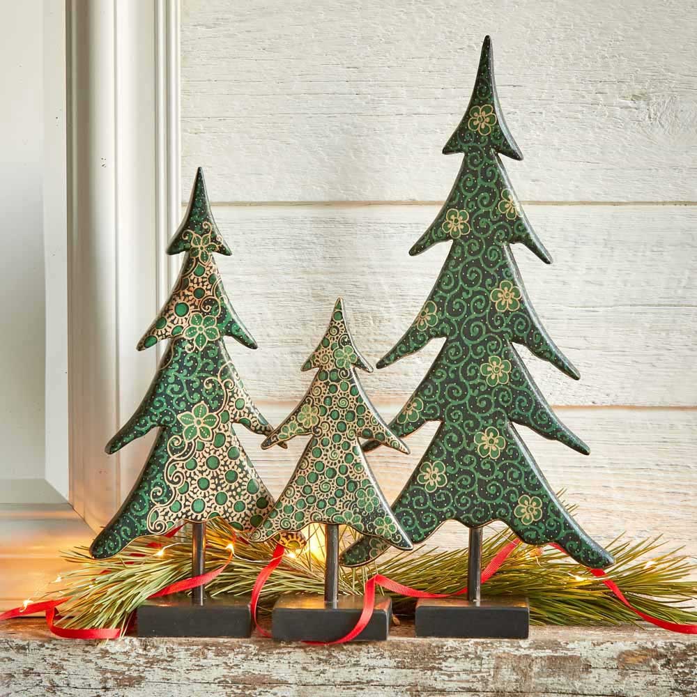 Batik Holiday Trees, Christmas Tree Decor, Wooden Tree Decor