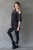 Cap Sleeved Popcorn Knit Top Black