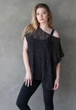 Cap Sleeved Popcorn Knit Top Black