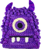 Fun Hand Knit Kids Monster Hat - Bally Purple