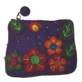 Flower Embroidered Felt Coin Purse Purple