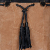 Upcycled Suede & Leather Shoulder Bag with Tassle