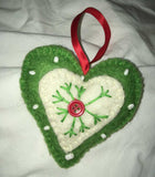 Handcrafted Felt Heart Ornament Green