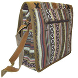 Rectangular Cotton & Leather Bag Snap Closure Brown