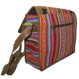 Rectangular Cotton & Leather Bag Snap Closure Red