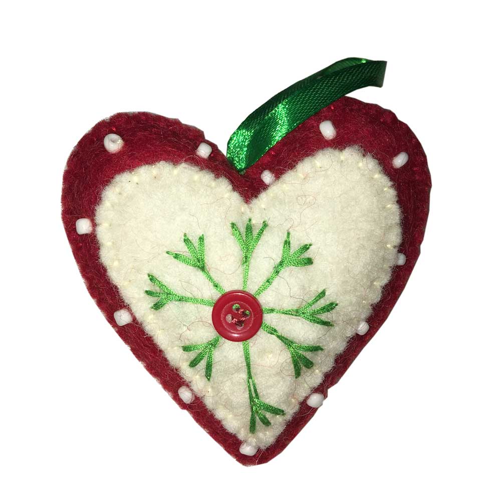 Handmade Heart Christmas Ornament, Fair Trade Embroidered