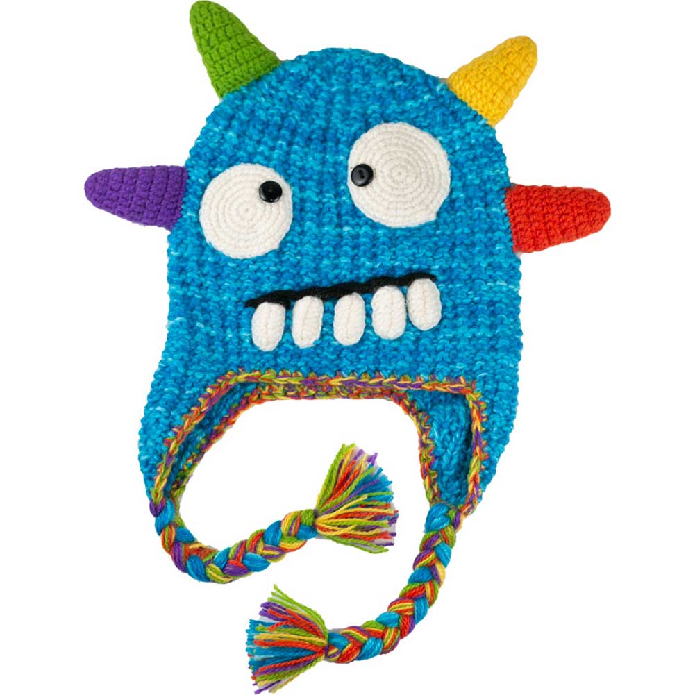 monsters hat Fun Hand Knit Kids Monster Hat -Spike Blue