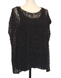 Cap Sleeved Popcorn Knit Top Black