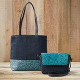 Leather and Cotton Tote Bag shown with matching crossbody bag sold separately