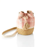 Peach Colored Shibori and Seagrass Bucket Bag