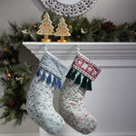 Handcrafted 100% Cotton Winter Berry and Evergreen Christmas Stockings 