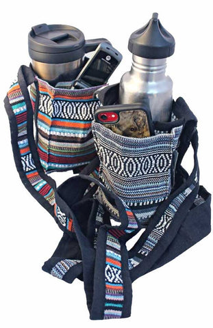 Gyari Cotton Water Bottle Holder with Cell Phone Pocket - Cross Body