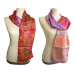 Double Sided Silk Sari Fashion Scarf - multi red floral purple