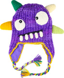 Fun Hand Knit Kids Monster Hat -Spike Purple 