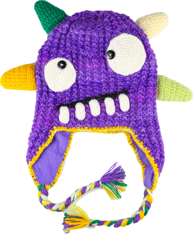 Fun Hand Knit Kids Monster Hat -Spike Purple 