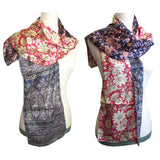 Double Sided Silk Sari Fashion Scarf- navy red floral