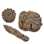 Hand Carved Indian Elephant Block Print Set of 3