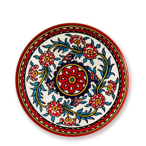 Hand Painted Floral Red Ceramic Platter