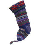 Handknit Wool Christmas Stockings Blue Stripe