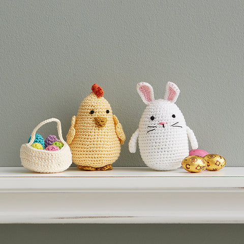 Crocheted Easter Bunny & Chick with Egg Basket