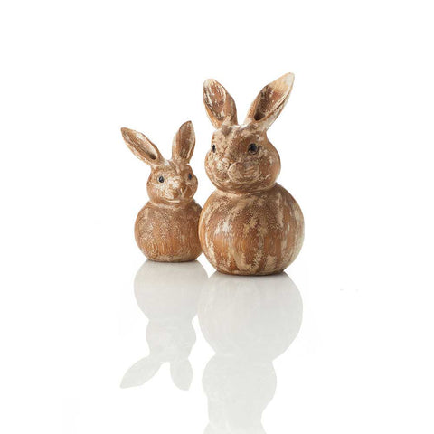 Carved Wood Bunny Buddies - set of 2