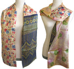 Double Sided Silk Scarf - 3 Floral Pastel Navy Green