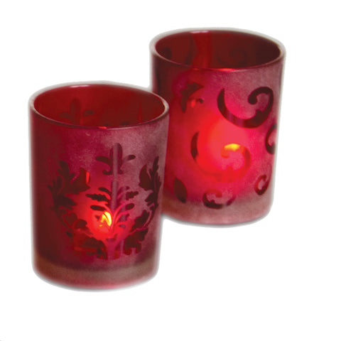 Frosted Red Votive Candle Holders
