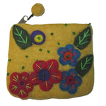 Flower Embroidered Felt Coin Purse Yellow