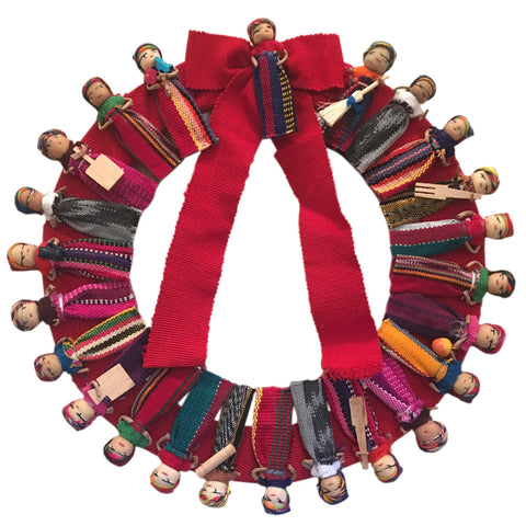 Large Festive Mayan Doll Wreath with Bow 12"