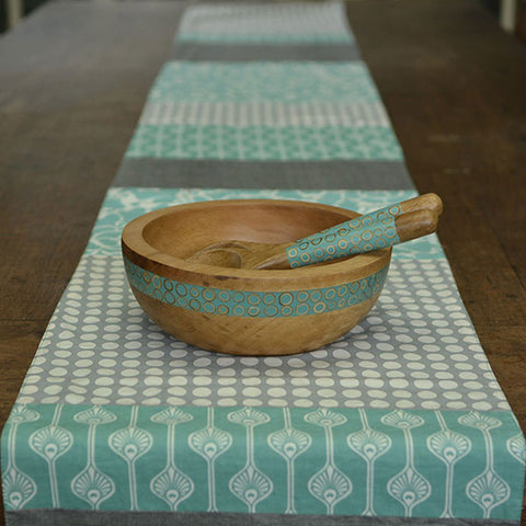 Long Table Runner – Turquoise and Grey: Fair Trade