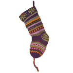 Handknit Wool Christmas Stockings Purple Stripe