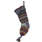 Handknit Wool Christmas Stockings Purple Brown Stripe