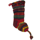 Handknit Wool Christmas Stockings Red Yellow Stripe
