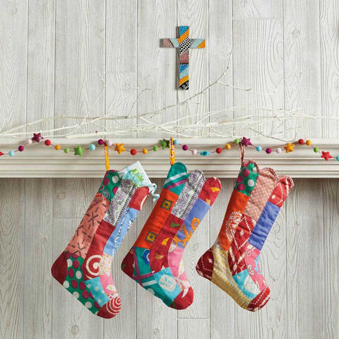 Colorful Patchwork Sari Christmas Stockings