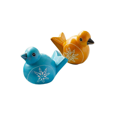 Colorful Hand Carved Soapstone Love Birds - Set of 2