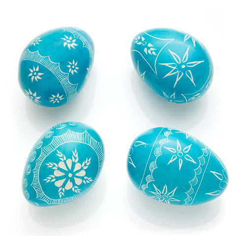 Handcrafted Soapstone Eggs (4) in Teal