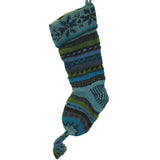Handknit Wool Christmas Stockings Teal Stripe